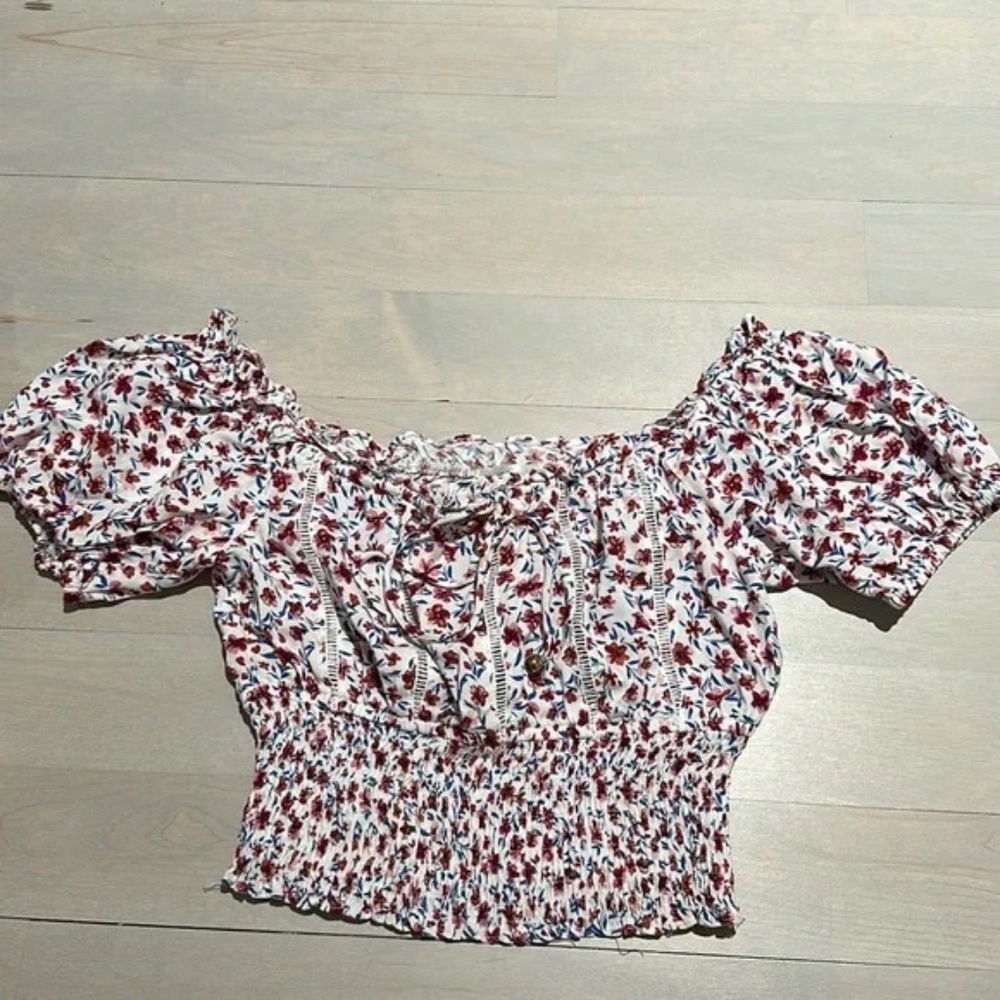W.A.P.G Floral Smock Crop Top (Size: Small)